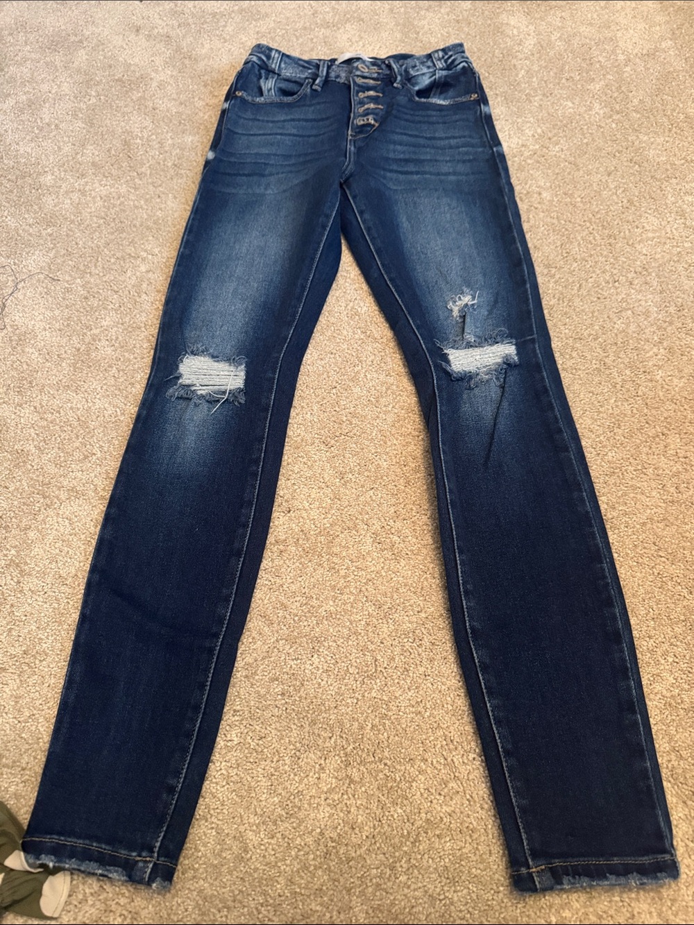 KanCan Dark Blue Distressed Skinny Jeans with Button Fly